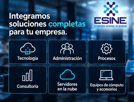 Integramos soluciones completas para tu empresa: tecnología, administración, procesos, consultoría, servidores en la nube y equipos de cómputo